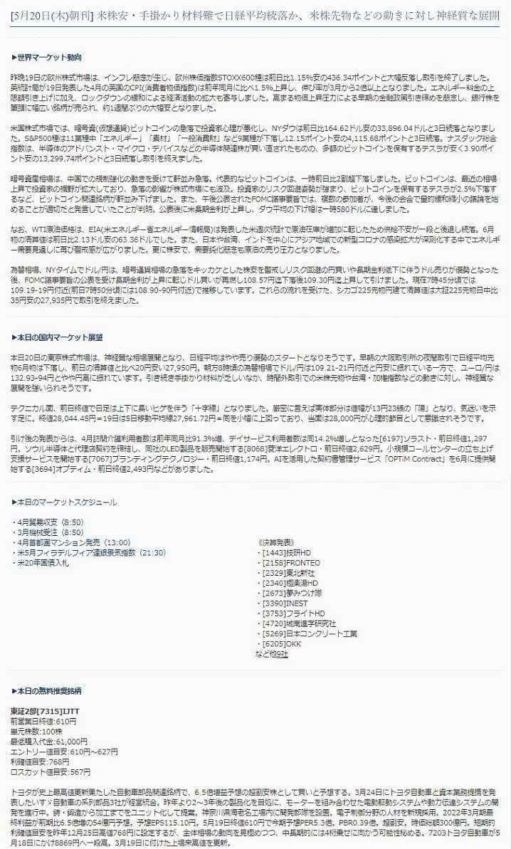 新生ジャパン投資が配信した朝刊レポート